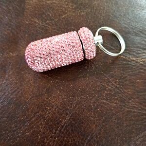 Pink Rhinestone Medicine Container Keychain Portable storage for capsules NWOT